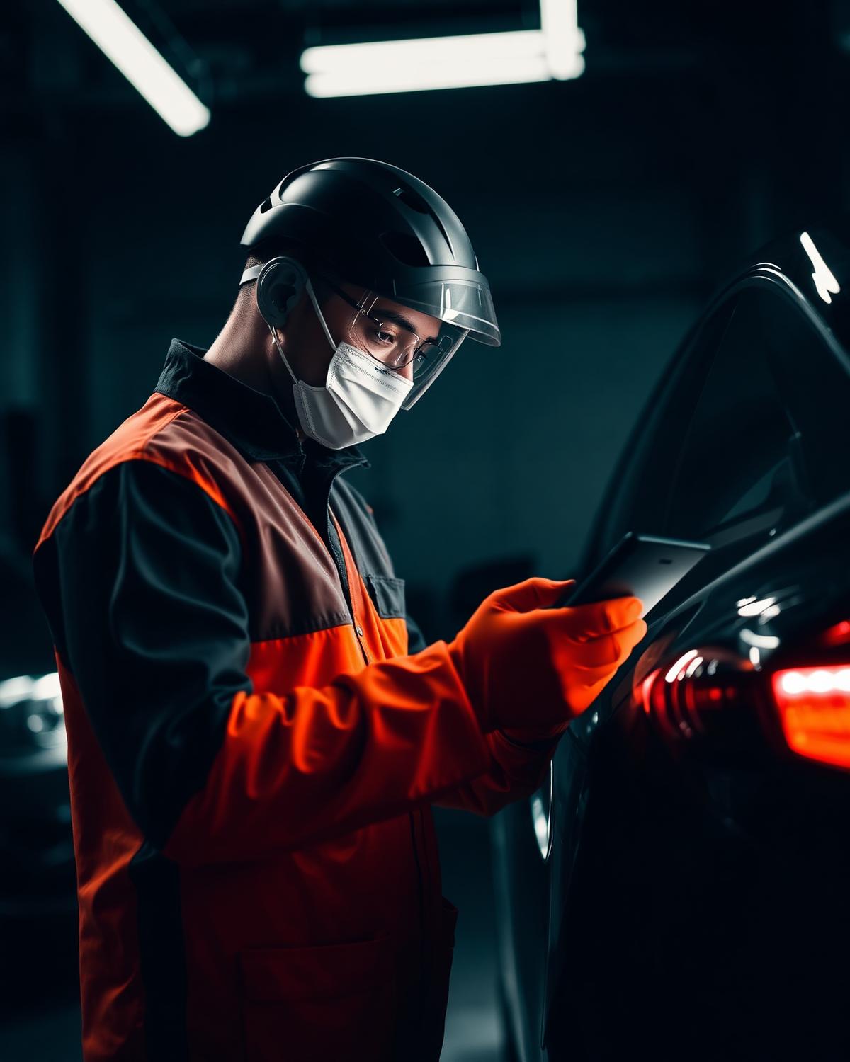 EV technician in high-voltage PPE performing battery diagnostics